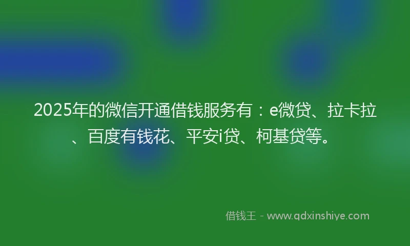2025年的微信开通借钱服务有：e微贷、拉卡拉、百度有钱花、平安i贷、柯基贷等。