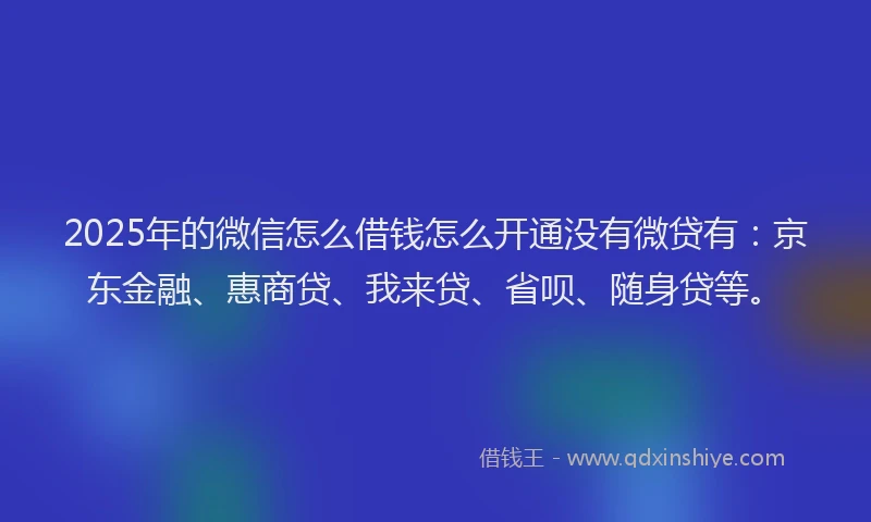 2025年的微信怎么借钱怎么开通没有微贷有：京东金融、惠商贷、我来贷、省呗、随身贷等。