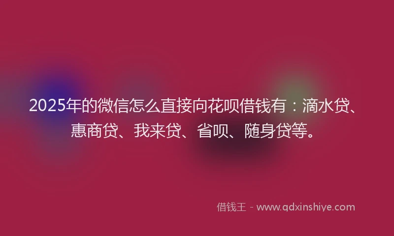 2025年的微信怎么直接向花呗借钱有：滴水贷、惠商贷、我来贷、省呗、随身贷等。