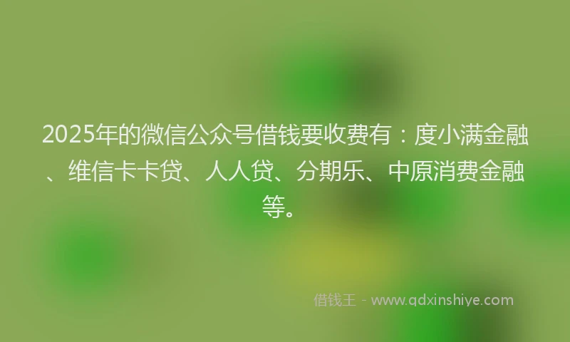 2025年的微信公众号借钱要收费有：度小满金融、维信卡卡贷、人人贷、分期乐、中原消费金融等。