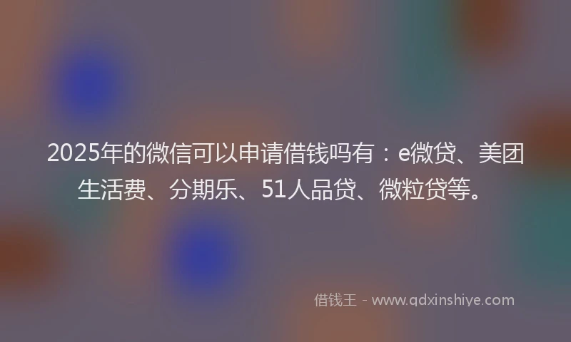 2025年的微信可以申请借钱吗有：e微贷、美团生活费、分期乐、51人品贷、微粒贷等。