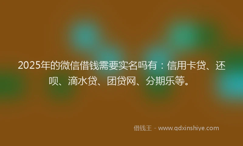 2025年的微信借钱需要实名吗有：信用卡贷、还呗、滴水贷、团贷网、分期乐等。