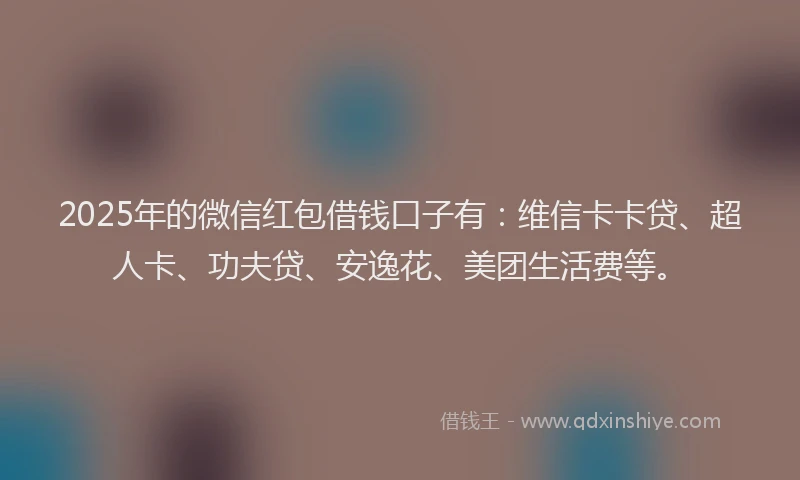 2025年的微信红包借钱口子有：维信卡卡贷、超人卡、功夫贷、安逸花、美团生活费等。