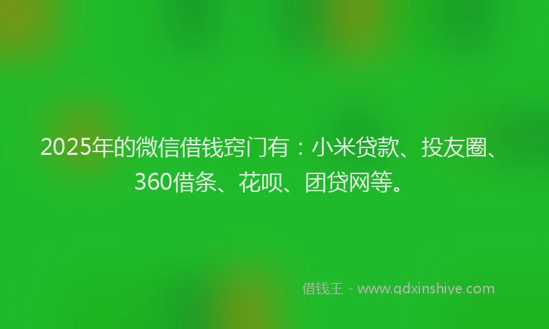 2025年的微信借钱窍门有：小米贷款、投友圈、360借条、花呗、团贷网等。