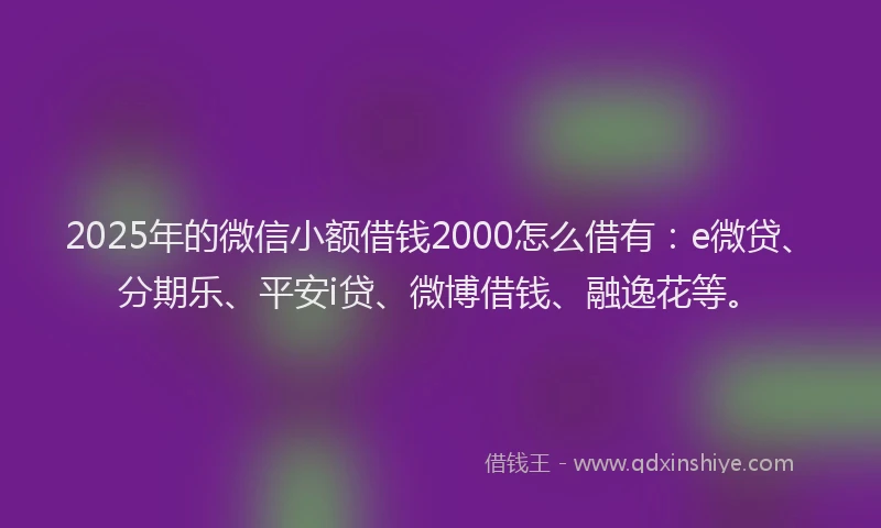 2025年的微信小额借钱2000怎么借有：e微贷、分期乐、平安i贷、微博借钱、融逸花等。