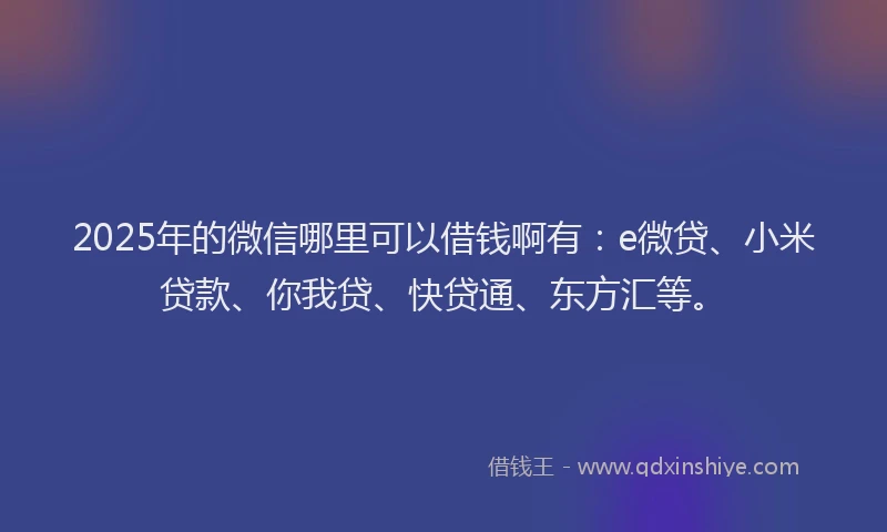 2025年的微信哪里可以借钱啊有：e微贷、小米贷款、你我贷、快贷通、东方汇等。