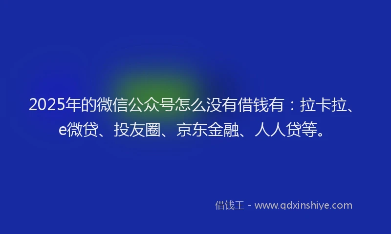2025年的微信公众号怎么没有借钱有：拉卡拉、e微贷、投友圈、京东金融、人人贷等。