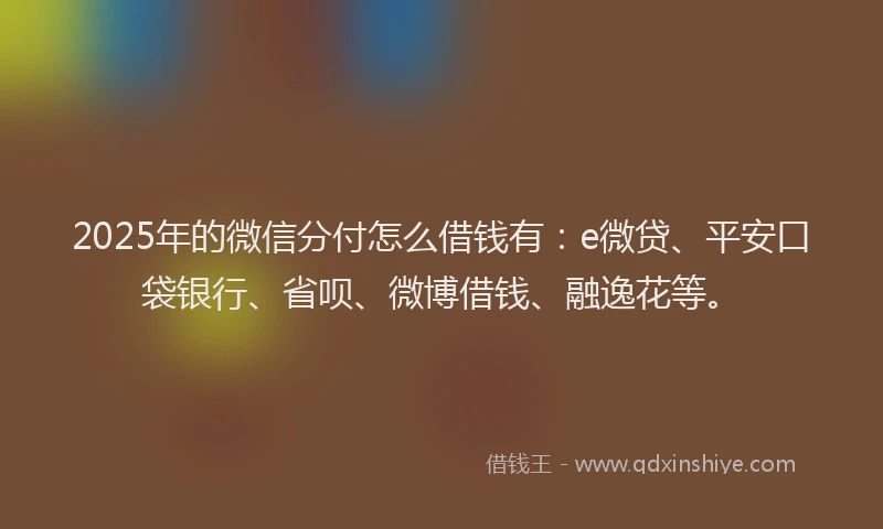 2025年的微信分付怎么借钱有：e微贷、平安口袋银行、省呗、微博借钱、融逸花等。
