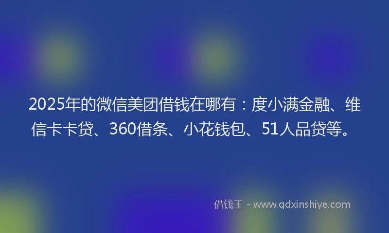 2025年的微信美团借钱在哪有：度小满金融、维信卡卡贷、360借条、小花钱包、51人品贷等。