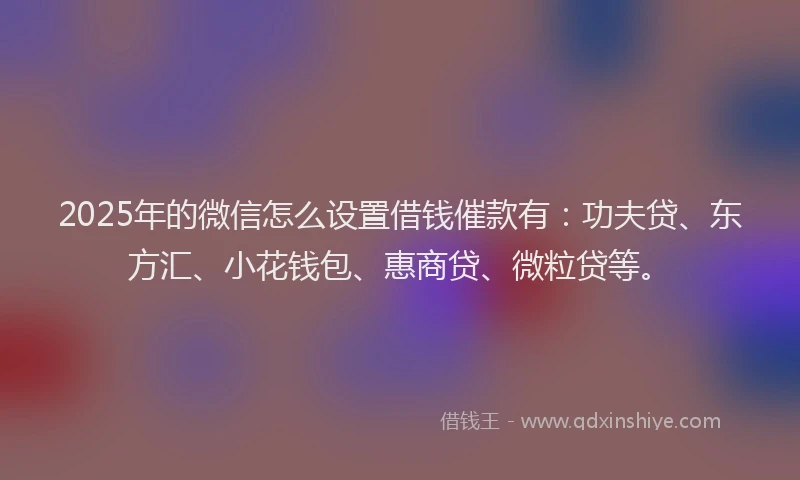2025年的微信怎么设置借钱催款有：功夫贷、东方汇、小花钱包、惠商贷、微粒贷等。