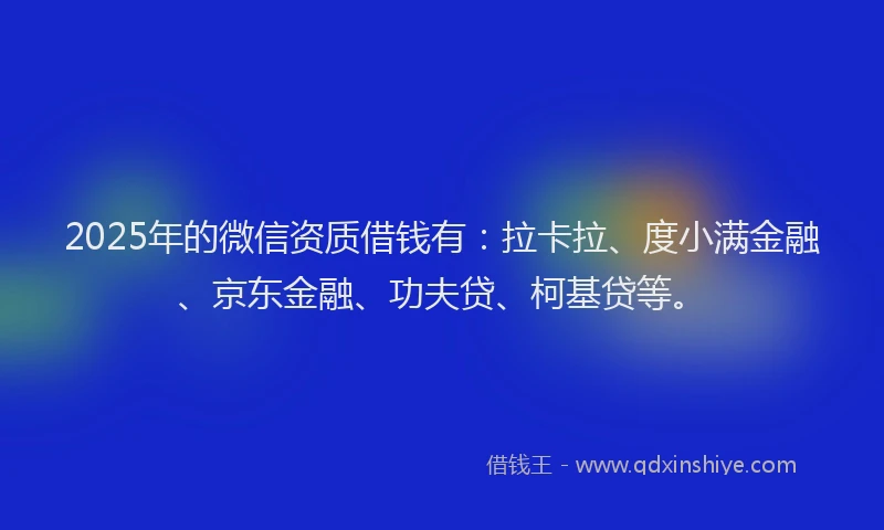 2025年的微信资质借钱有：拉卡拉、度小满金融、京东金融、功夫贷、柯基贷等。