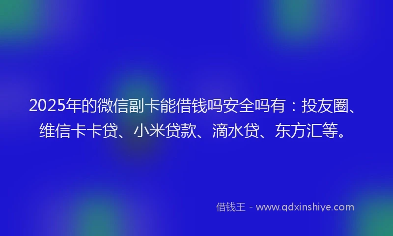 2025年的微信副卡能借钱吗安全吗有：投友圈、维信卡卡贷、小米贷款、滴水贷、东方汇等。