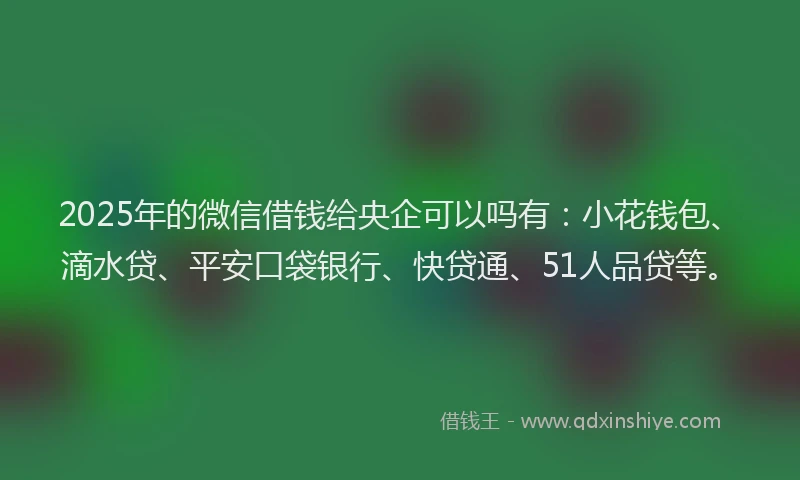 2025年的微信借钱给央企可以吗有：小花钱包、滴水贷、平安口袋银行、快贷通、51人品贷等。