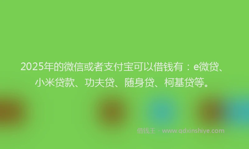 2025年的微信或者支付宝可以借钱有：e微贷、小米贷款、功夫贷、随身贷、柯基贷等。