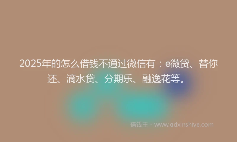 2025年的怎么借钱不通过微信有：e微贷、替你还、滴水贷、分期乐、融逸花等。