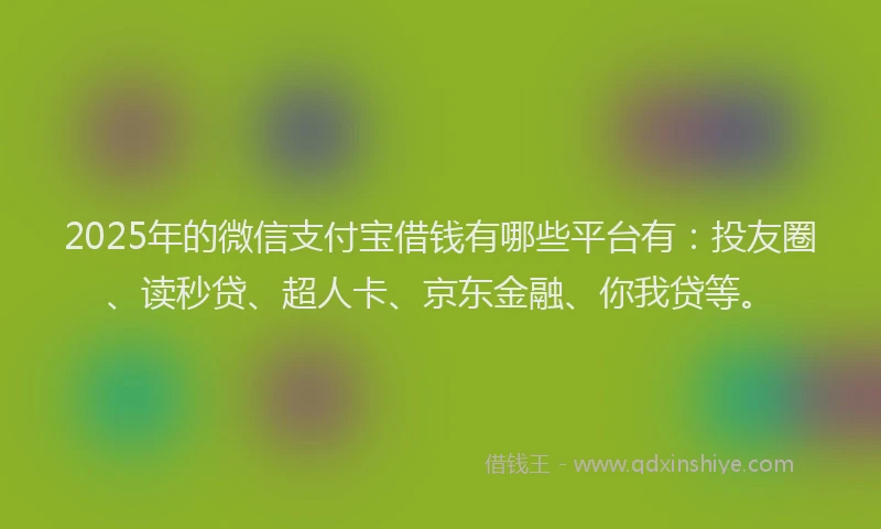 2025年的微信支付宝借钱有哪些平台有：投友圈、读秒贷、超人卡、京东金融、你我贷等。