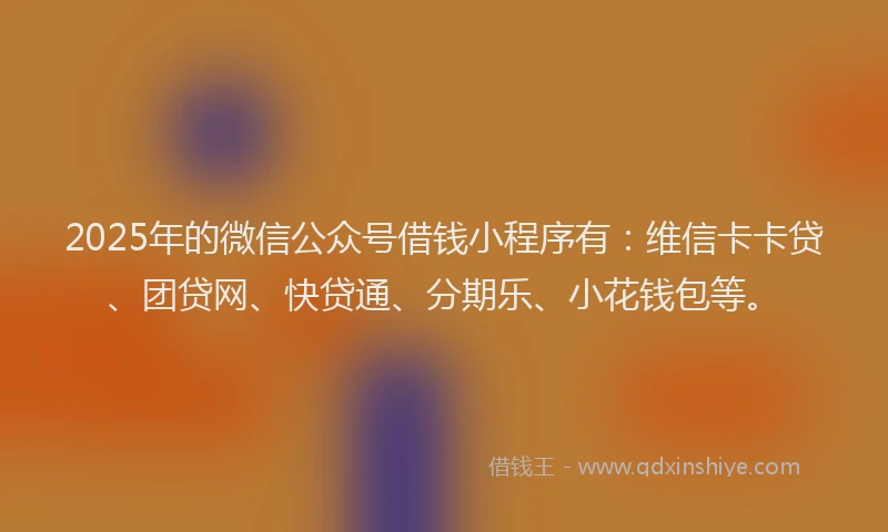 2025年的微信公众号借钱小程序有：维信卡卡贷、团贷网、快贷通、分期乐、小花钱包等。