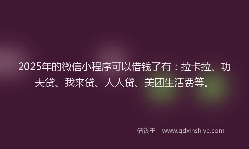 2025年的微信小程序可以借钱了有：拉卡拉、功夫贷、我来贷、人人贷、美团生活费等。