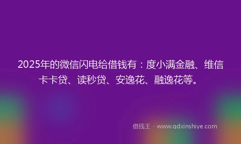 2025年的微信闪电给借钱有：度小满金融、维信卡卡贷、读秒贷、安逸花、融逸花等。