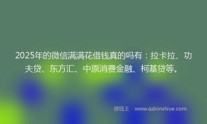2025年的微信满满花借钱真的吗有：拉卡拉、功夫贷、东方汇、中原消费金融、柯基贷等。