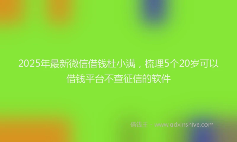 2025年最新微信借钱杜小满，梳理5个20岁可以借钱平台不查征信的软件