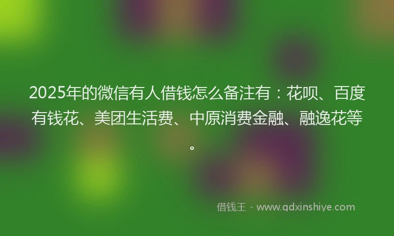 2025年的微信有人借钱怎么备注有：花呗、百度有钱花、美团生活费、中原消费金融、融逸花等。