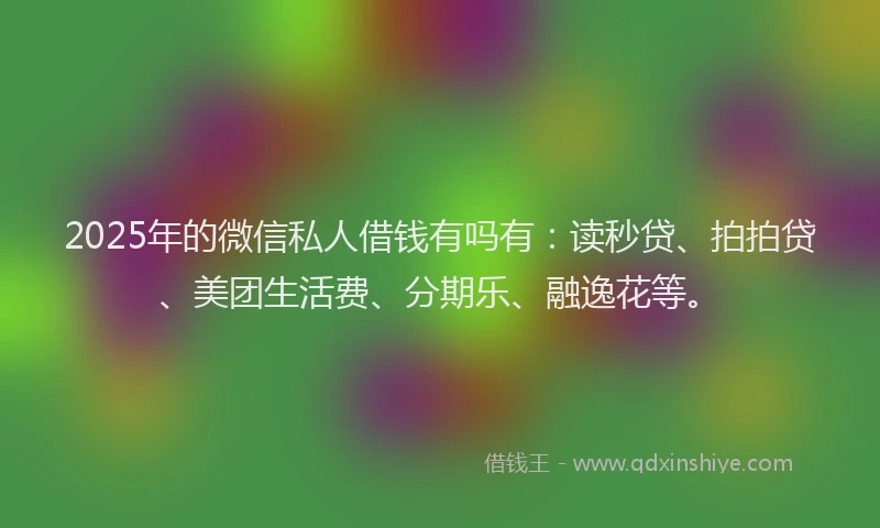 2025年的微信私人借钱有吗有：读秒贷、拍拍贷、美团生活费、分期乐、融逸花等。