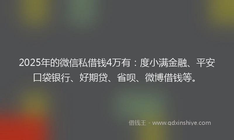 2025年的微信私借钱4万有：度小满金融、平安口袋银行、好期贷、省呗、微博借钱等。