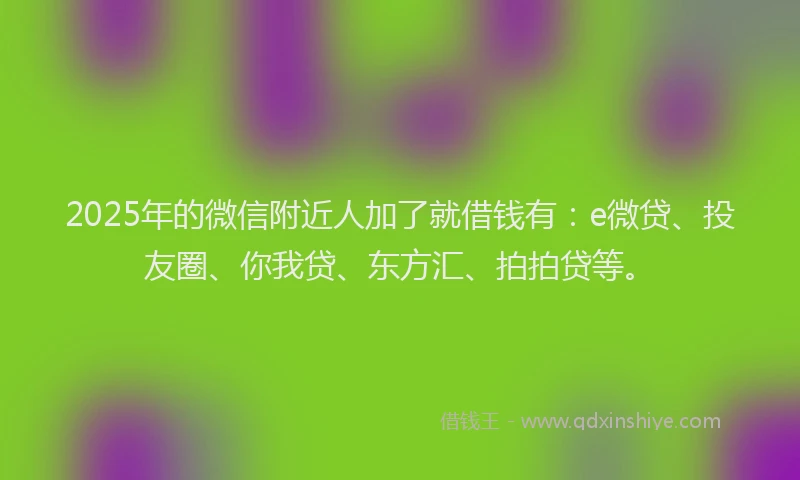 2025年的微信附近人加了就借钱有：e微贷、投友圈、你我贷、东方汇、拍拍贷等。