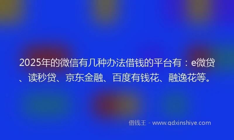 2025年的微信有几种办法借钱的平台有：e微贷、读秒贷、京东金融、百度有钱花、融逸花等。