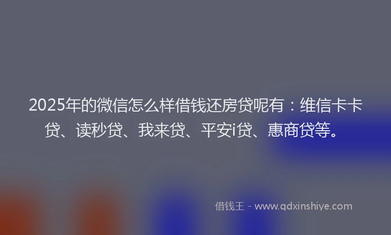 2025年的微信怎么样借钱还房贷呢有：维信卡卡贷、读秒贷、我来贷、平安i贷、惠商贷等。