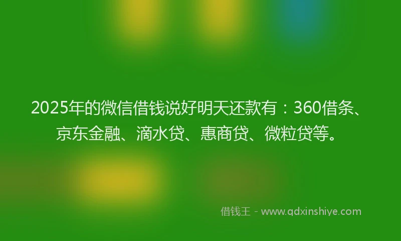 2025年的微信借钱说好明天还款有：360借条、京东金融、滴水贷、惠商贷、微粒贷等。