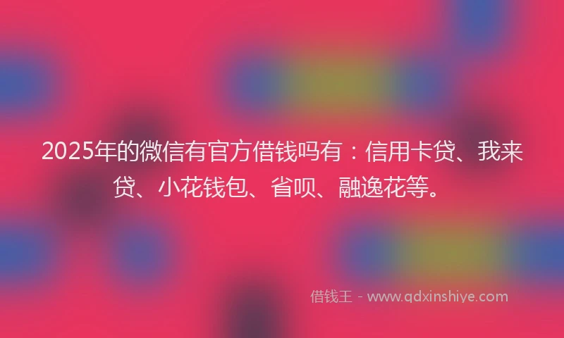 2025年的微信有官方借钱吗有：信用卡贷、我来贷、小花钱包、省呗、融逸花等。