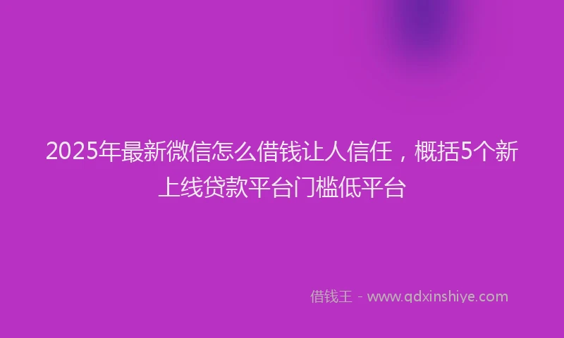 2025年最新微信怎么借钱让人信任，概括5个新上线贷款平台门槛低平台