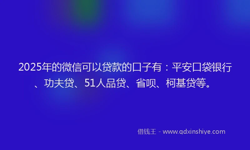 2025年的微信可以贷款的口子有：平安口袋银行、功夫贷、51人品贷、省呗、柯基贷等。