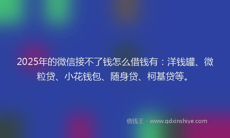 2025年的微信接不了钱怎么借钱有：洋钱罐、微粒贷、小花钱包、随身贷、柯基贷等。