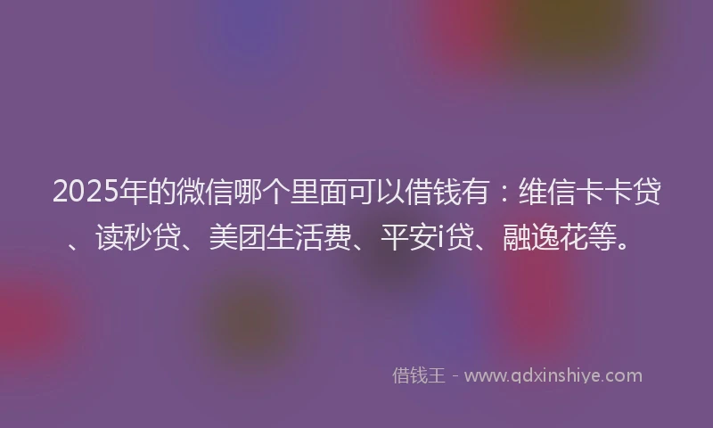2025年的微信哪个里面可以借钱有：维信卡卡贷、读秒贷、美团生活费、平安i贷、融逸花等。