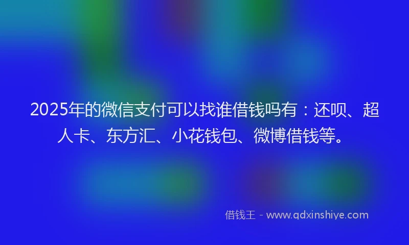 2025年的微信支付可以找谁借钱吗有：还呗、超人卡、东方汇、小花钱包、微博借钱等。