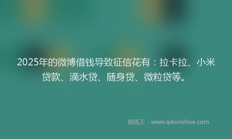 2025年的微博借钱导致征信花有：拉卡拉、小米贷款、滴水贷、随身贷、微粒贷等。