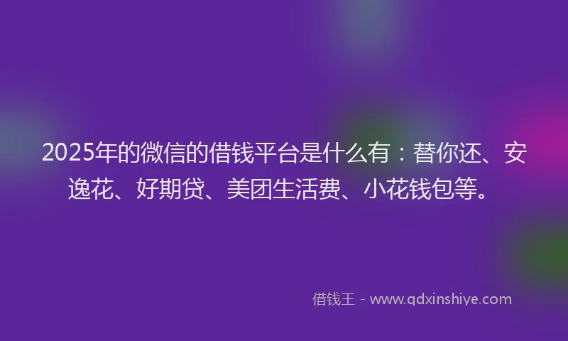 2025年的微信的借钱平台是什么有：替你还、安逸花、好期贷、美团生活费、小花钱包等。