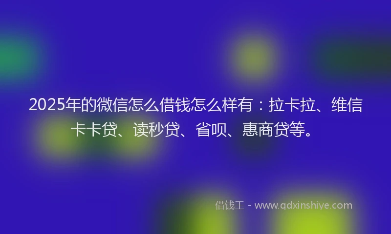 2025年的微信怎么借钱怎么样有：拉卡拉、维信卡卡贷、读秒贷、省呗、惠商贷等。
