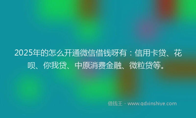 2025年的怎么开通微信借钱呀有：信用卡贷、花呗、你我贷、中原消费金融、微粒贷等。