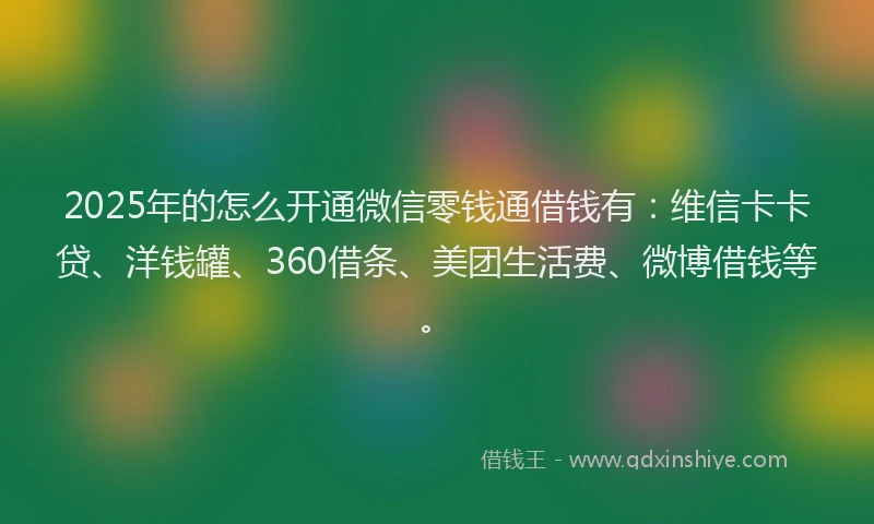 2025年的怎么开通微信零钱通借钱有：维信卡卡贷、洋钱罐、360借条、美团生活费、微博借钱等。
