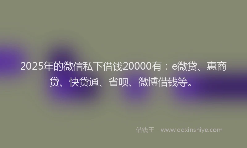 2025年的微信私下借钱20000有：e微贷、惠商贷、快贷通、省呗、微博借钱等。