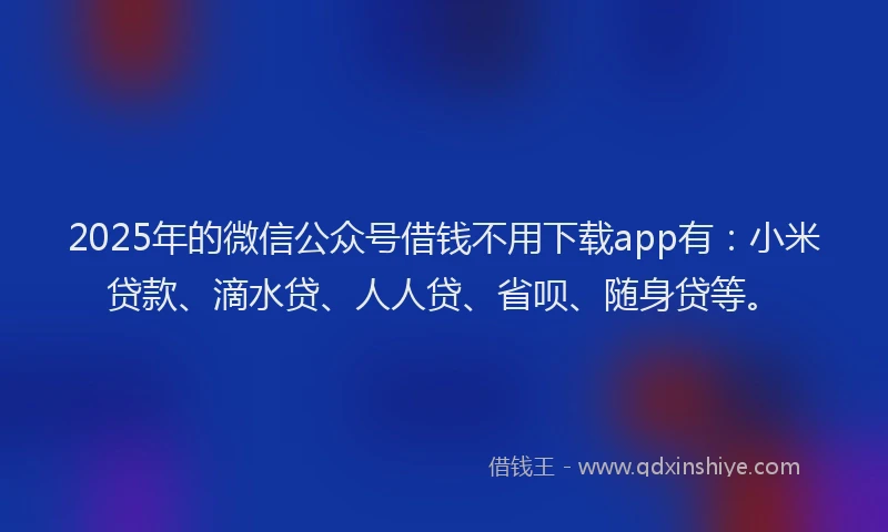2025年的微信公众号借钱不用下载app有：小米贷款、滴水贷、人人贷、省呗、随身贷等。