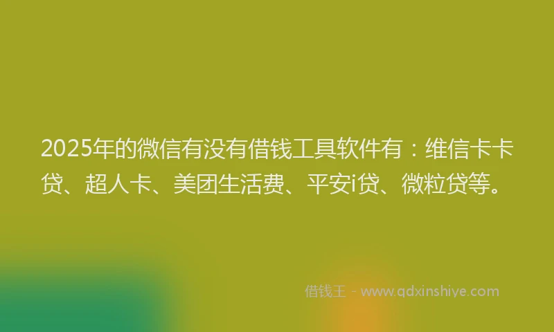 2025年的微信有没有借钱工具软件有：维信卡卡贷、超人卡、美团生活费、平安i贷、微粒贷等。