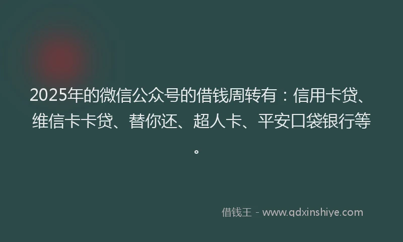 2025年的微信公众号的借钱周转有：信用卡贷、维信卡卡贷、替你还、超人卡、平安口袋银行等。