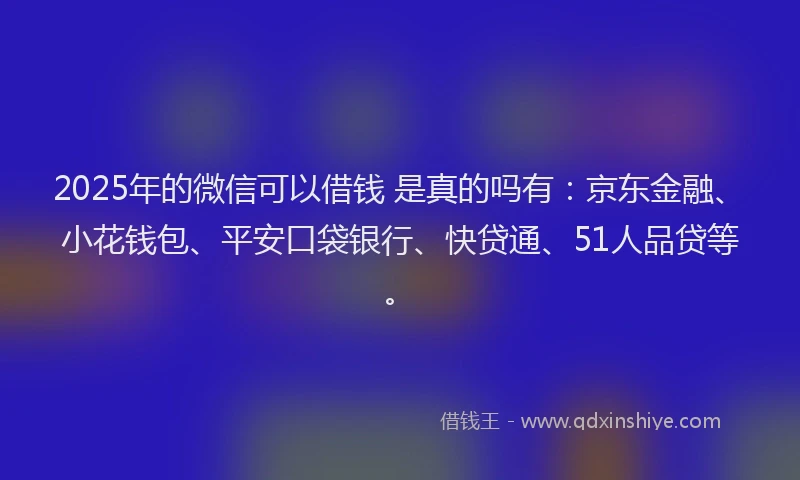 2025年的微信可以借钱 是真的吗有：京东金融、小花钱包、平安口袋银行、快贷通、51人品贷等。