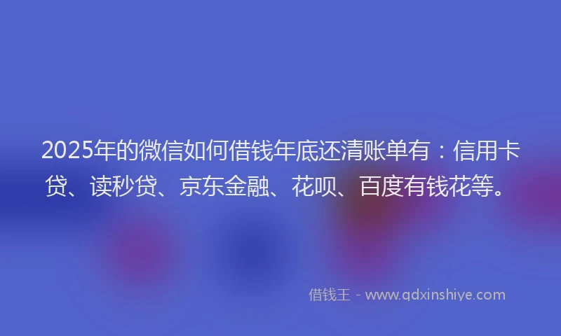 2025年的微信如何借钱年底还清账单有：信用卡贷、读秒贷、京东金融、花呗、百度有钱花等。