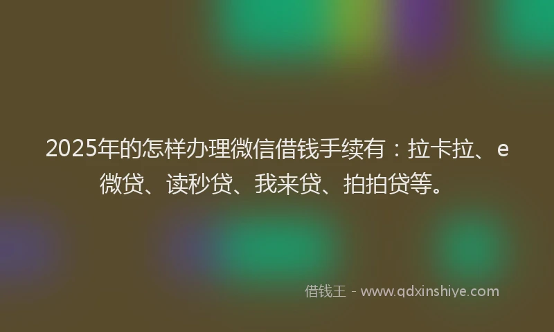 2025年的怎样办理微信借钱手续有：拉卡拉、e微贷、读秒贷、我来贷、拍拍贷等。